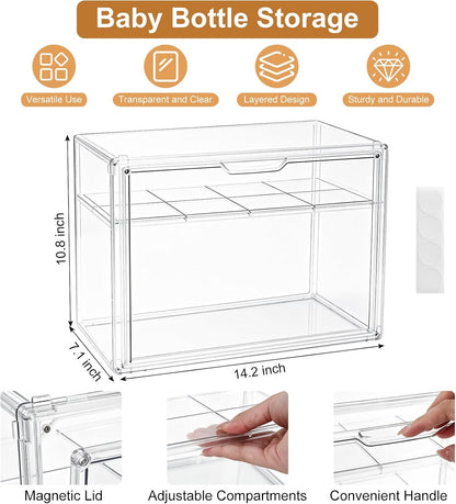 Baby Bottle Organizer – 3 Tier Bottle Storage Organizer Baby for Nipples, Pump Parts, Food Jars – Clear Acrylic Bottle Station Organizer for Countertop and Kitchen, Gifts for New Mom