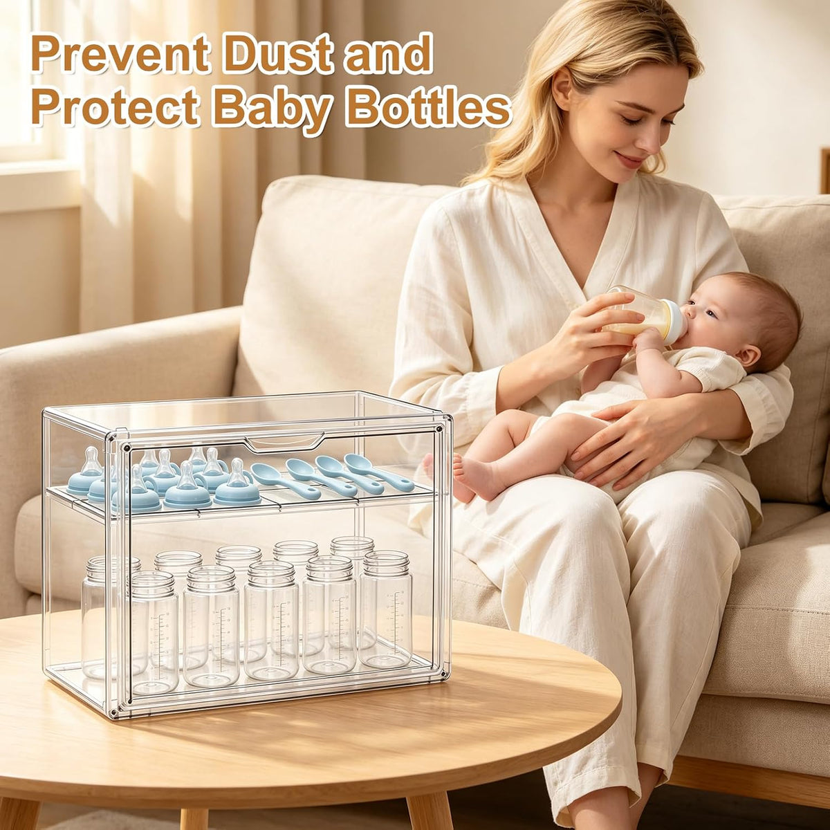 Baby Bottle Organizer – 3 Tier Bottle Storage Organizer Baby for Nipples, Pump Parts, Food Jars – Clear Acrylic Bottle Station Organizer for Countertop and Kitchen, Gifts for New Mom