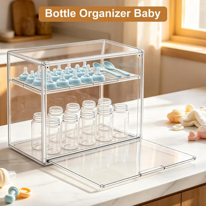 Baby Bottle Organizer – 3 Tier Bottle Storage Organizer Baby for Nipples, Pump Parts, Food Jars – Clear Acrylic Bottle Station Organizer for Countertop and Kitchen, Gifts for New Mom