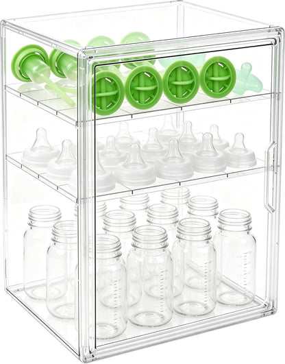 Baby Bottle Organizer – 3 Tier Bottle Storage Organizer Baby for Nipples, Pump Parts, Food Jars – Clear Acrylic Bottle Station Organizer for Countertop and Kitchen, Gifts for New Mom