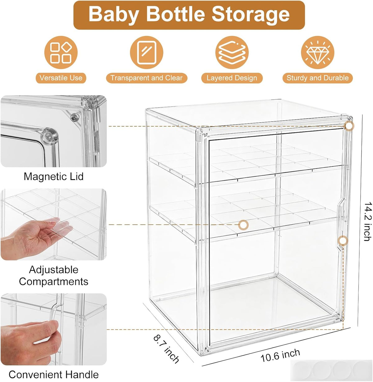 Baby Bottle Organizer – 3 Tier Bottle Storage Organizer Baby for Nipples, Pump Parts, Food Jars – Clear Acrylic Bottle Station Organizer for Countertop and Kitchen, Gifts for New Mom