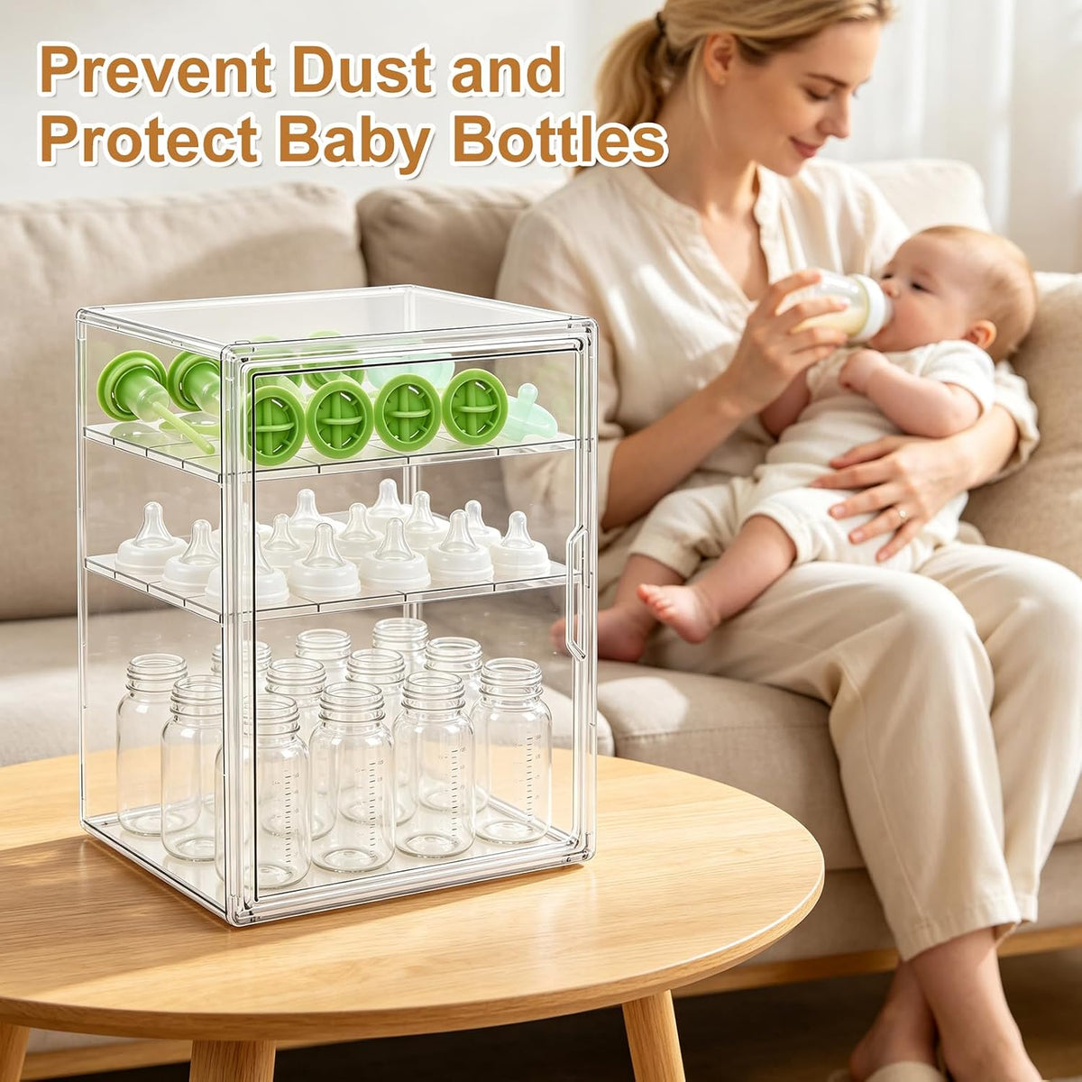 Baby Bottle Organizer – 3 Tier Bottle Storage Organizer Baby for Nipples, Pump Parts, Food Jars – Clear Acrylic Bottle Station Organizer for Countertop and Kitchen, Gifts for New Mom