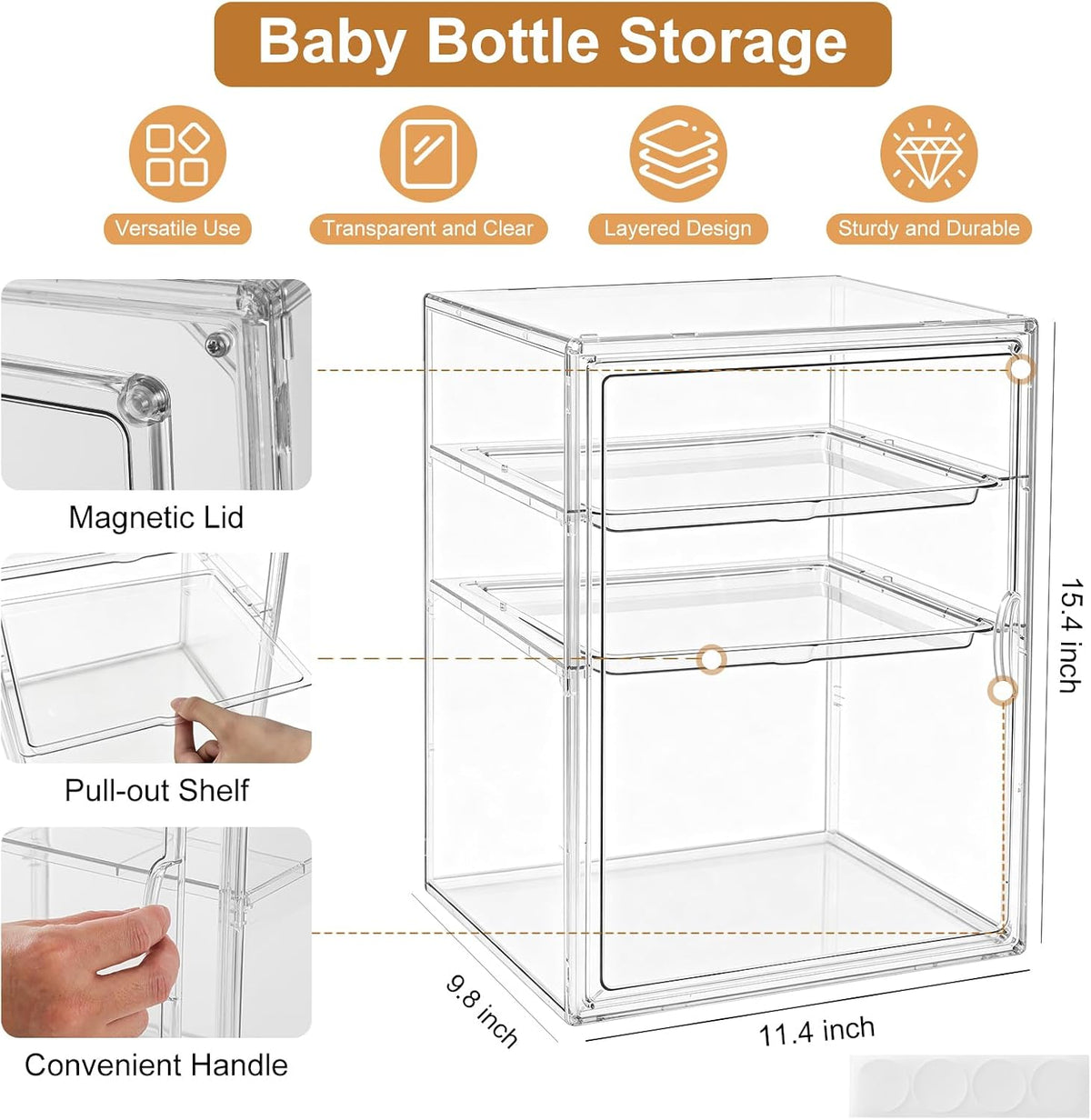 Baby Bottle Organizer – 3 Tier Bottle Storage Organizer Baby for Nipples, Pump Parts, Food Jars – Clear Acrylic Bottle Station Organizer for Countertop and Kitchen, Gifts for New Mom