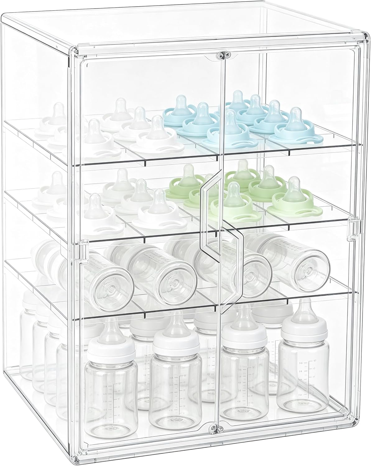 Baby Bottle Organizer – 3 Tier Bottle Storage Organizer Baby for Nipples, Pump Parts, Food Jars – Clear Acrylic Bottle Station Organizer for Countertop and Kitchen, Gifts for New Mom