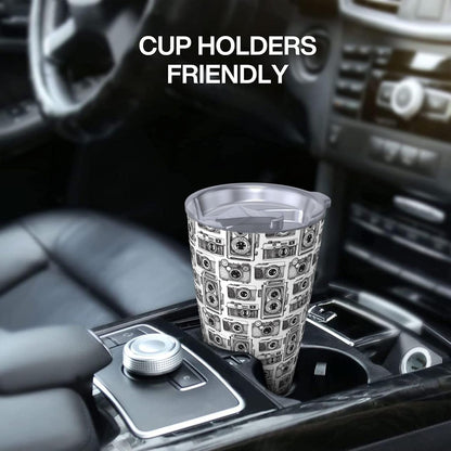 Hand Drawn Vintage Camera for 20oz Car Cup Holder, Insulated Coffee Mug with Lid and Handle, Leak-Proof Spill Proof Travel Tumbler for Vehicle, Fits Most Auto Cup Holders