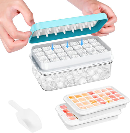 Ice Cube Tray with Lid and Bin, Easy Release 56 Cubes for Freezer