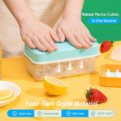 Ice Cube Tray with Lid and Bin, Easy Release 56 Cubes for Freezer