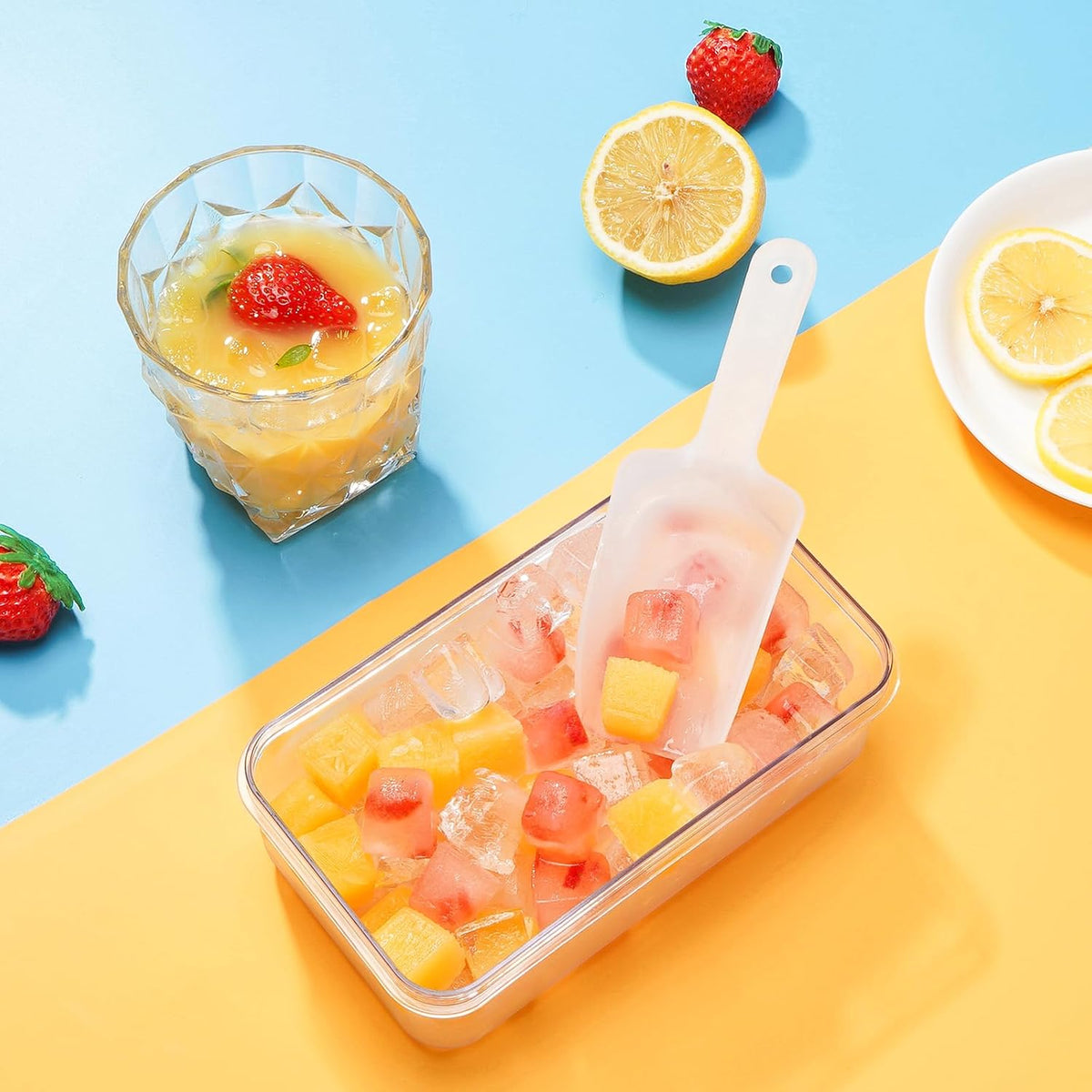 Ice Cube Tray with Lid and Bin, Easy Release 56 Cubes for Freezer