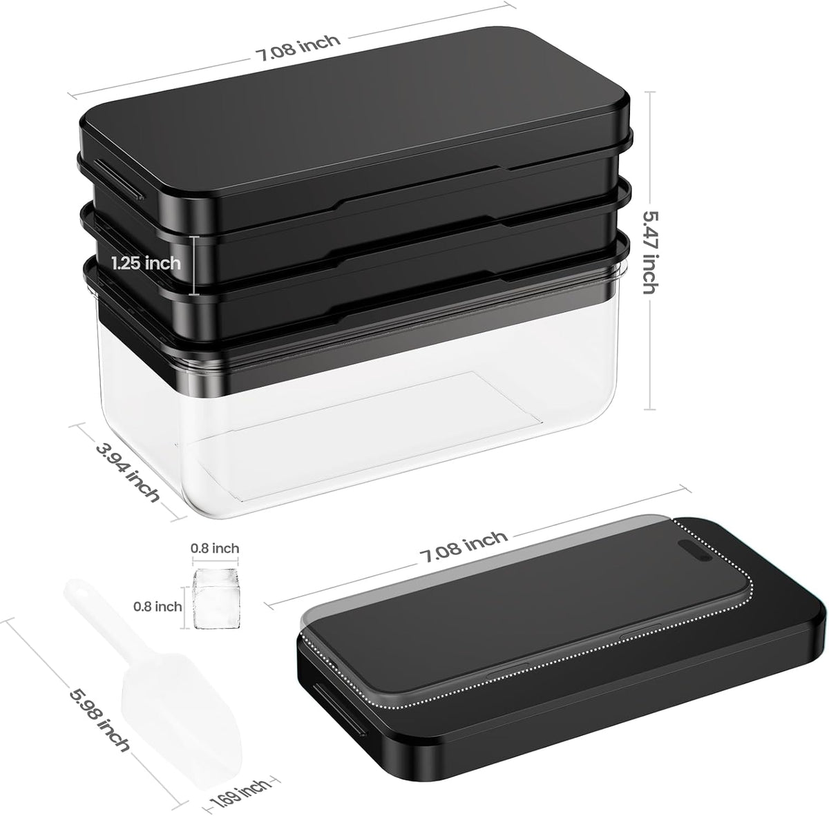 Ice Cube Tray with Lid and Bin, Easy Release 56 Cubes for Freezer