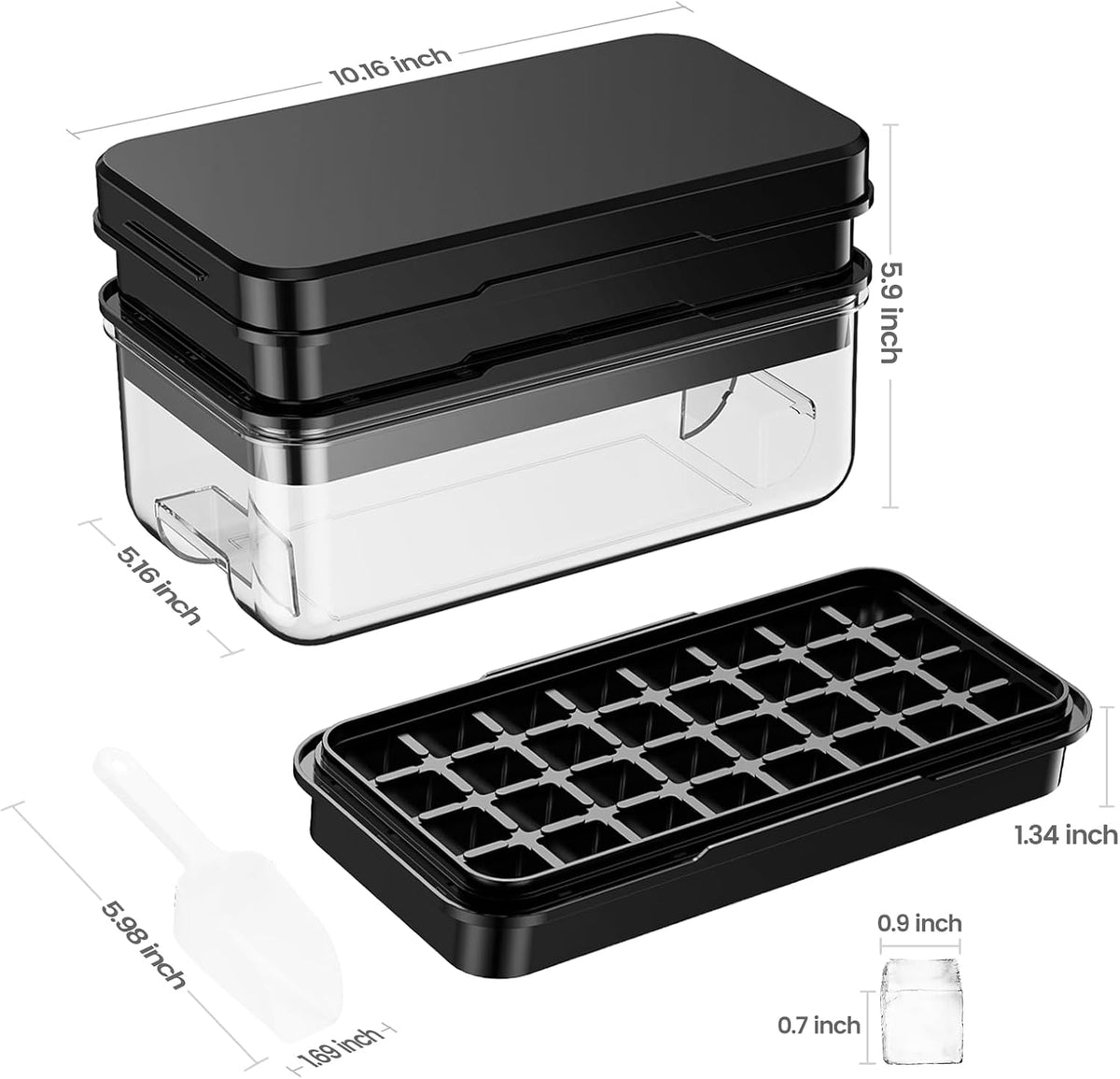 Ice Cube Tray with Lid and Bin, Easy Release 56 Cubes for Freezer