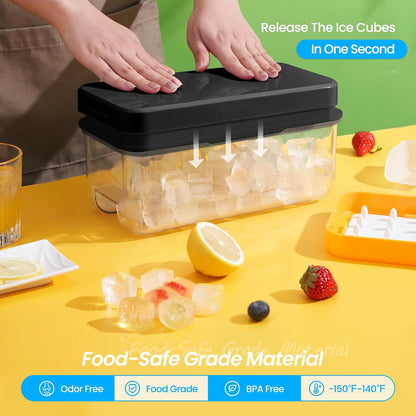 Ice Cube Tray with Lid and Bin, Easy Release 56 Cubes for Freezer