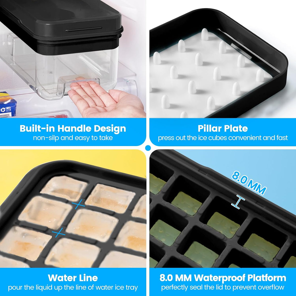 Ice Cube Tray with Lid and Bin, Easy Release 56 Cubes for Freezer