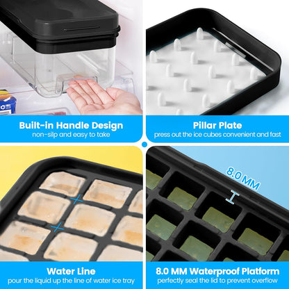 Ice Cube Tray with Lid and Bin, Easy Release 56 Cubes for Freezer