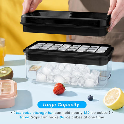 Ice Cube Tray with Lid and Bin, Easy Release 56 Cubes for Freezer