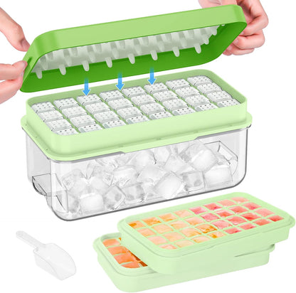 Ice Cube Tray with Lid and Bin, Easy Release 56 Cubes for Freezer