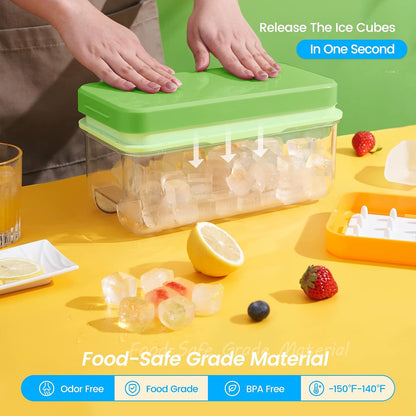 Ice Cube Tray with Lid and Bin, Easy Release 56 Cubes for Freezer
