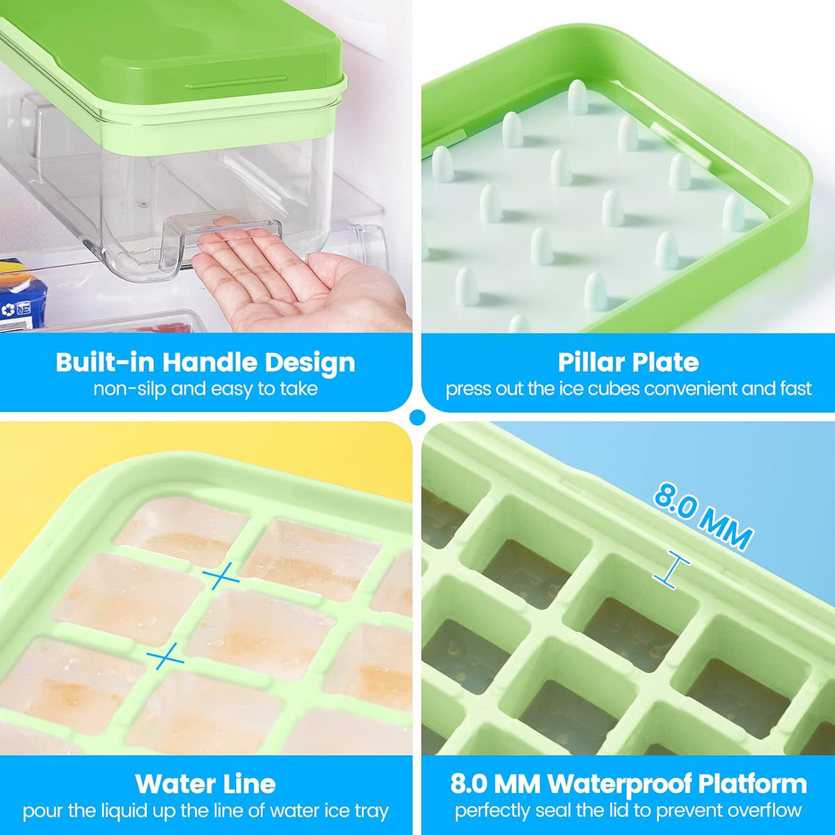 Ice Cube Tray with Lid and Bin, Easy Release 56 Cubes for Freezer