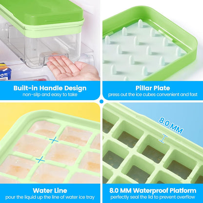 Ice Cube Tray with Lid and Bin, Easy Release 56 Cubes for Freezer