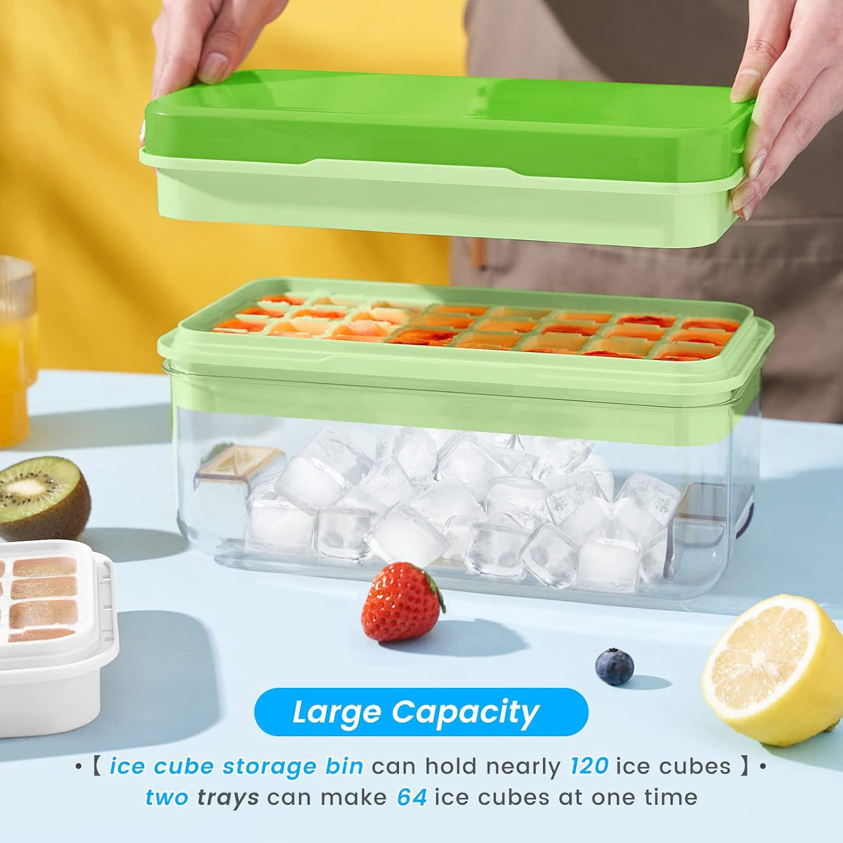 Ice Cube Tray with Lid and Bin, Easy Release 56 Cubes for Freezer