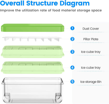 Ice Cube Tray with Lid and Bin, Easy Release 56 Cubes for Freezer
