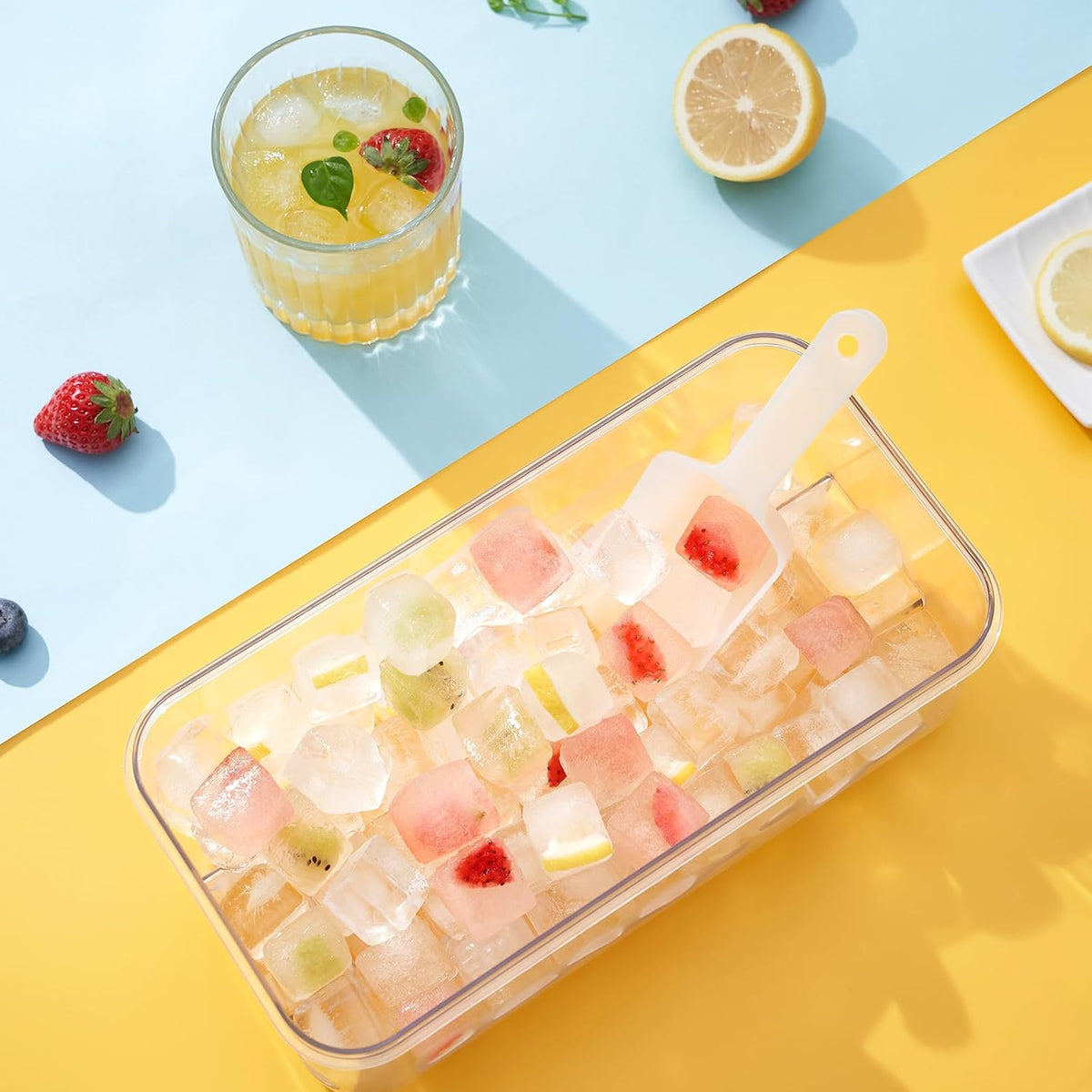 Ice Cube Tray with Lid and Bin, Easy Release 56 Cubes for Freezer
