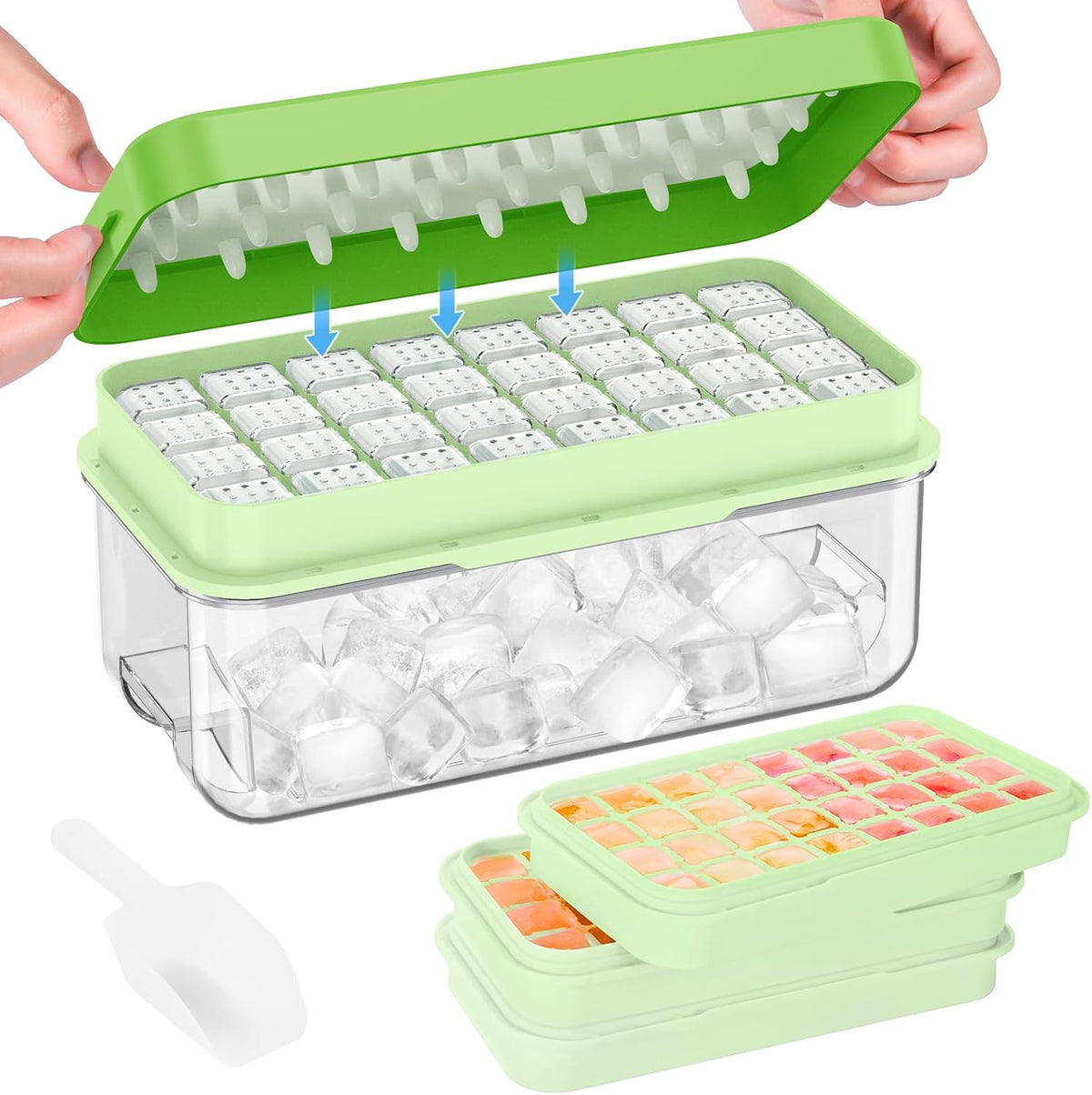 Ice Cube Tray with Lid and Bin, Easy Release 56 Cubes for Freezer