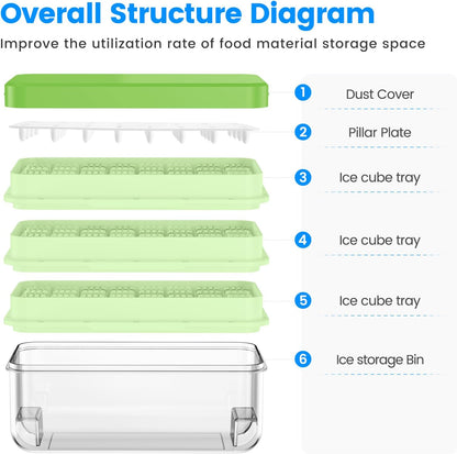 Ice Cube Tray with Lid and Bin, Easy Release 56 Cubes for Freezer