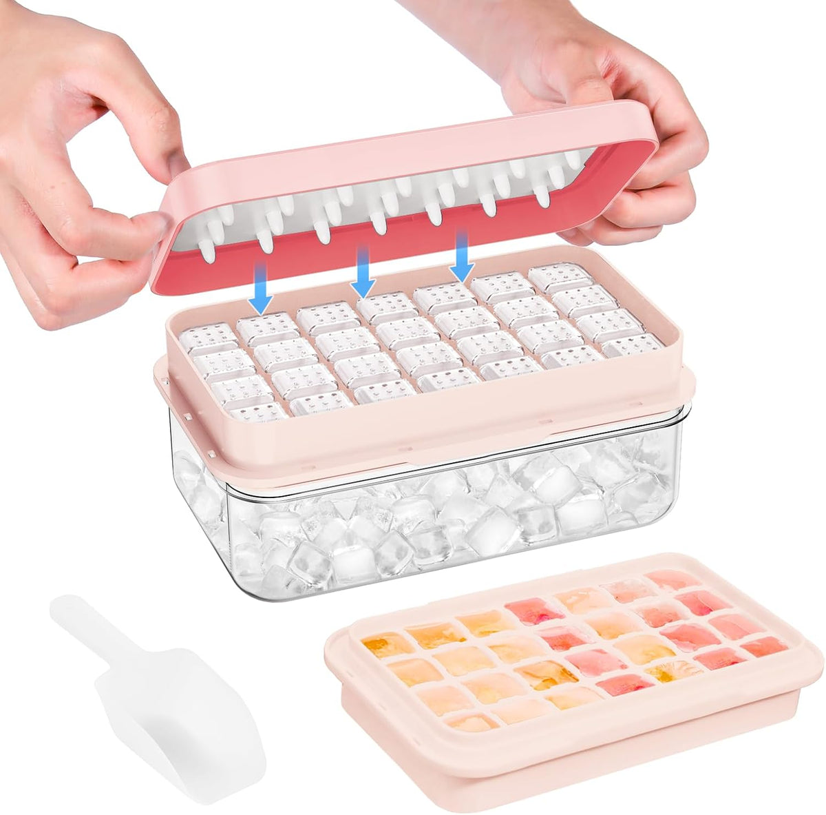 Ice Cube Tray with Lid and Bin, Easy Release 56 Cubes for Freezer