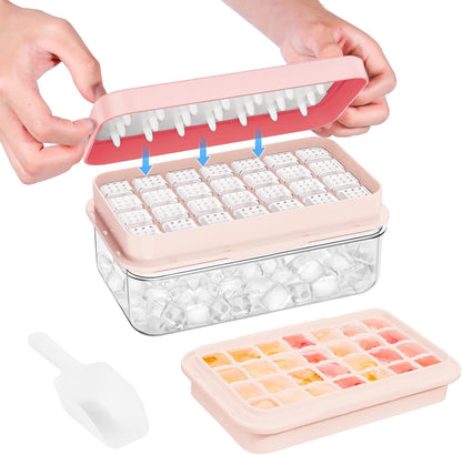 Ice Cube Tray with Lid and Bin, Easy Release 56 Cubes for Freezer