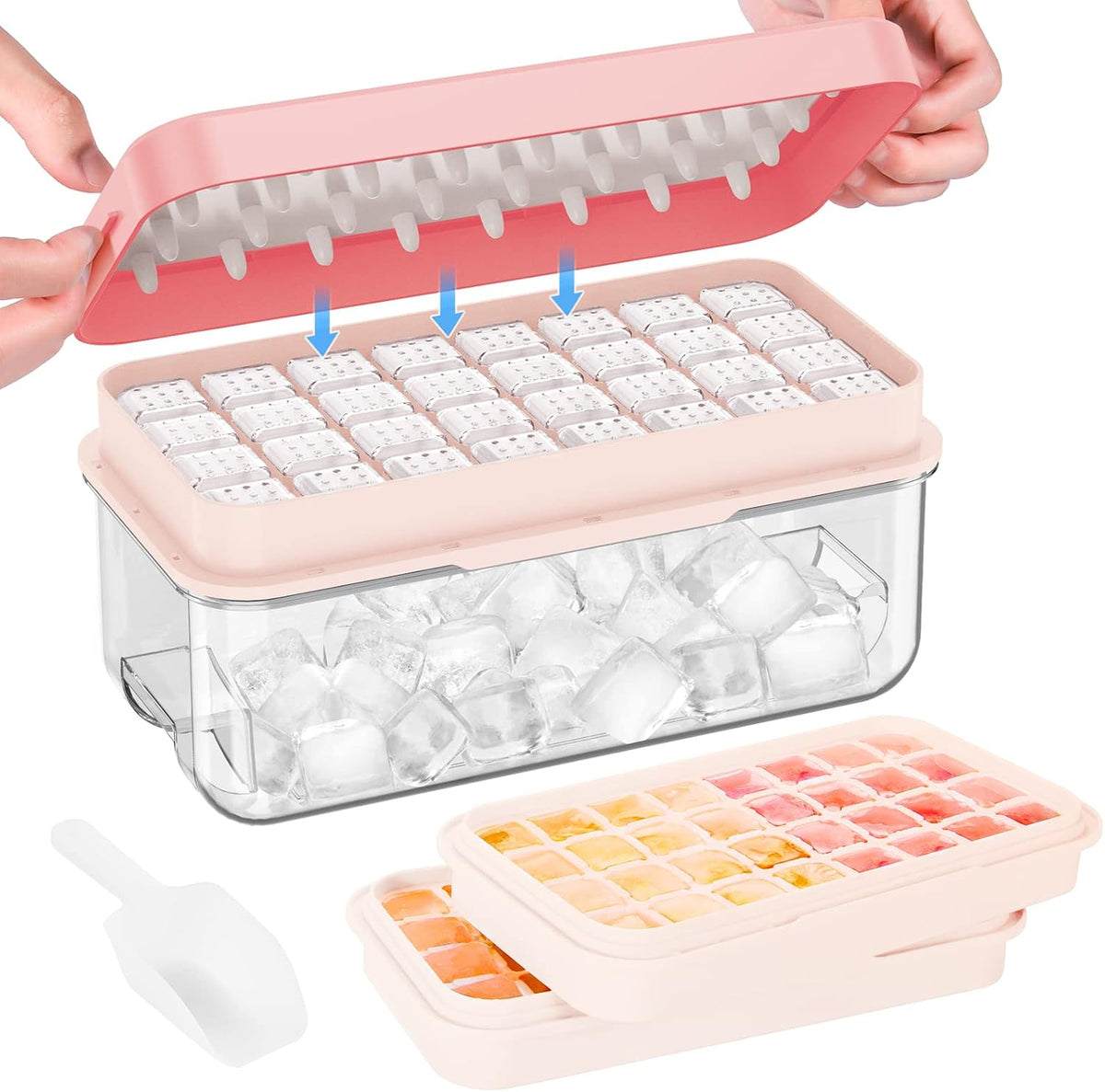 Ice Cube Tray with Lid and Bin, Easy Release 56 Cubes for Freezer