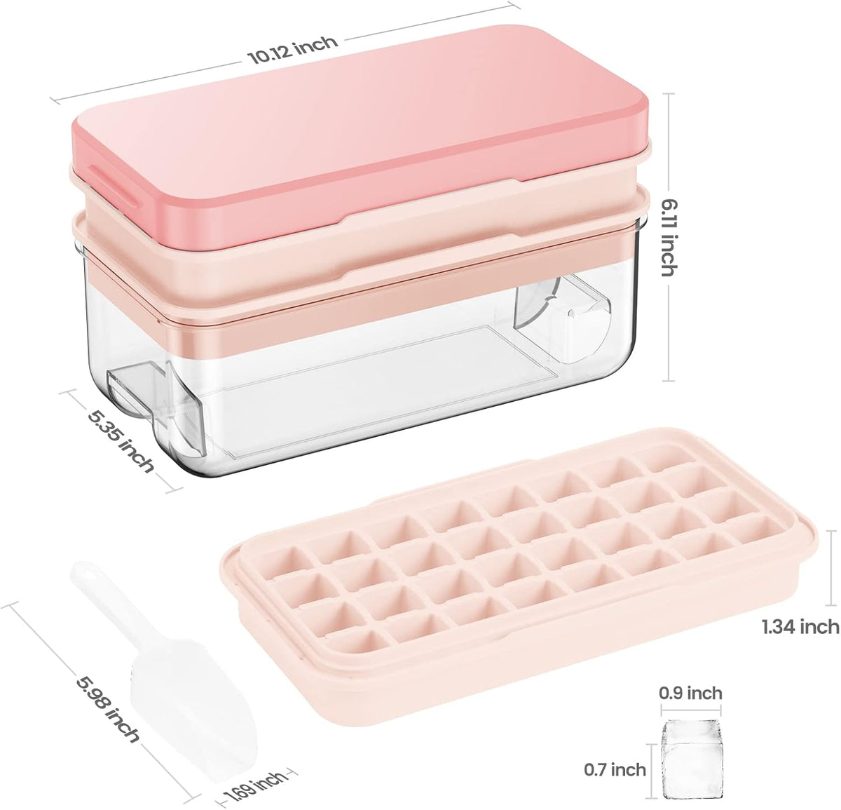 Ice Cube Tray with Lid and Bin, Easy Release 56 Cubes for Freezer
