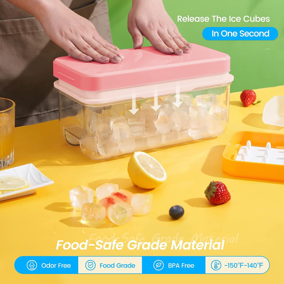 Ice Cube Tray with Lid and Bin, Easy Release 56 Cubes for Freezer