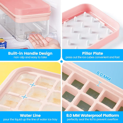 Ice Cube Tray with Lid and Bin, Easy Release 56 Cubes for Freezer