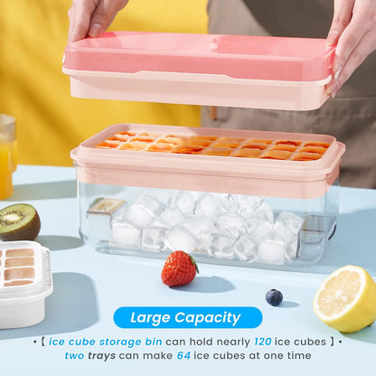 Ice Cube Tray with Lid and Bin, Easy Release 56 Cubes for Freezer