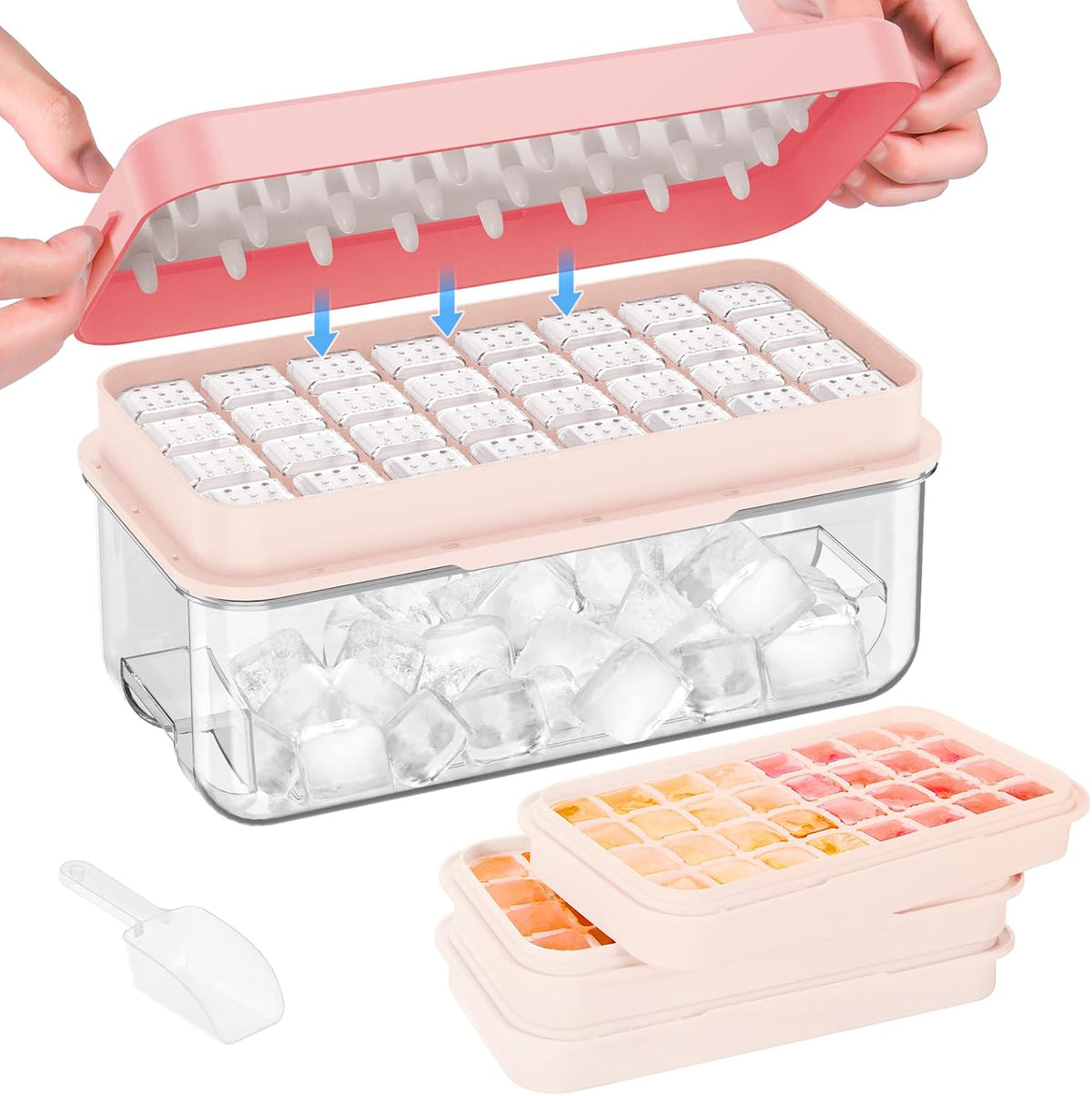 Ice Cube Tray with Lid and Bin, Easy Release 56 Cubes for Freezer