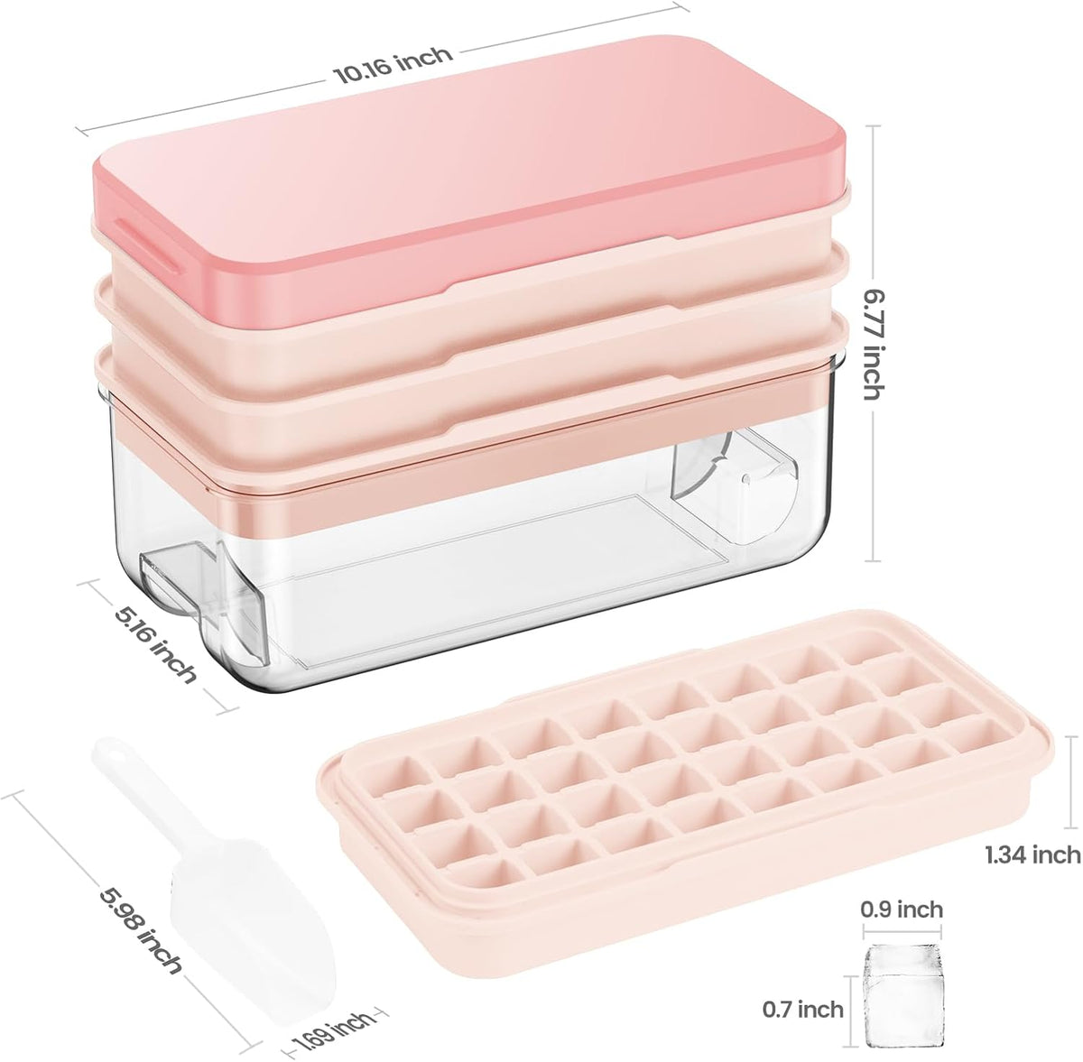 Ice Cube Tray with Lid and Bin, Easy Release 56 Cubes for Freezer