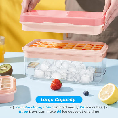 Ice Cube Tray with Lid and Bin, Easy Release 56 Cubes for Freezer