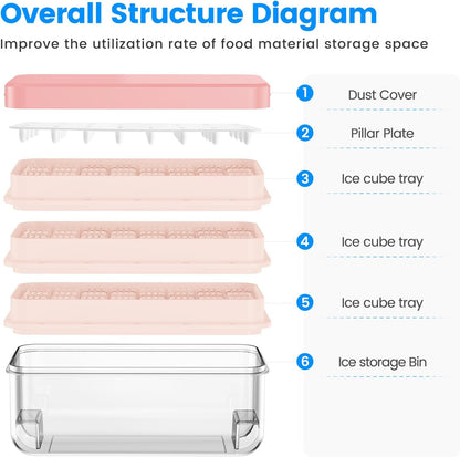 Ice Cube Tray with Lid and Bin, Easy Release 56 Cubes for Freezer