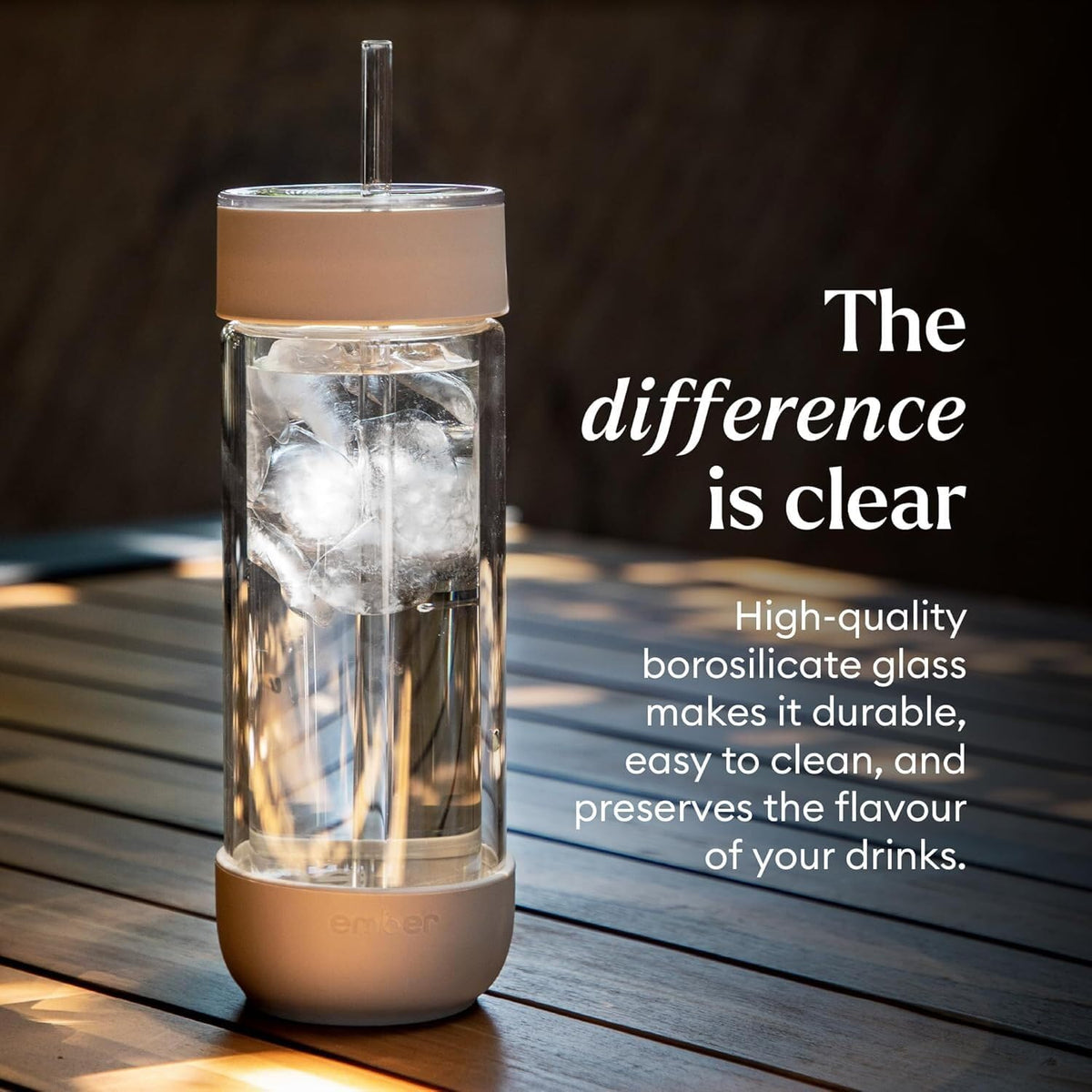 Cold Tumbler 16 oz – Insulated Glass Iced Coffee Cup with Straw & Spill-Proof Lid, Keeps Drinks Cold, Eliminates Condensation, Modern Double-Wall Design, Sandstone