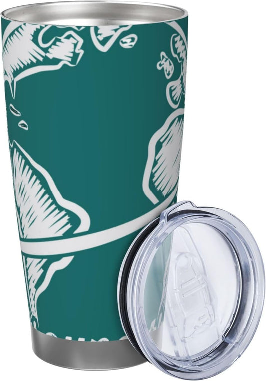 Travel Around the World 1 for 20oz Car Cup Holder, Insulated Coffee Mug with Lid and Handle, Leak-Proof Spill Proof Travel Tumbler for Vehicle, Fits Most Auto Cup Holders