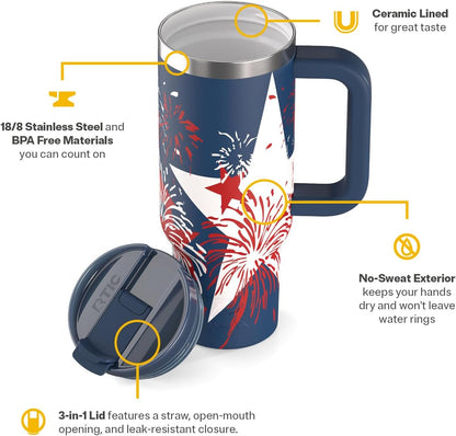 30 oz Road Trip Tumbler Double-Walled Insulated Stainless Steel Portable Travel Coffee Mug Cup with Lid, Handle and Straw, Midnight Dust Metallic - Colors A