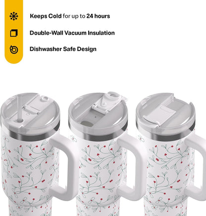 30 oz Road Trip Tumbler Double-Walled Insulated Stainless Steel Portable Travel Coffee Mug Cup with Lid, Handle and Straw, Midnight Dust Metallic - Colors A