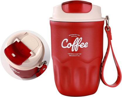 Vacuum Flask, Insulated Coffee Tumbler, Travel Coffee Mug, Stainless Steel Water Bottle with Sip Lid Carry Strap and Optional Temperature Display for Office Car Commutes 9x15cm 1Piece