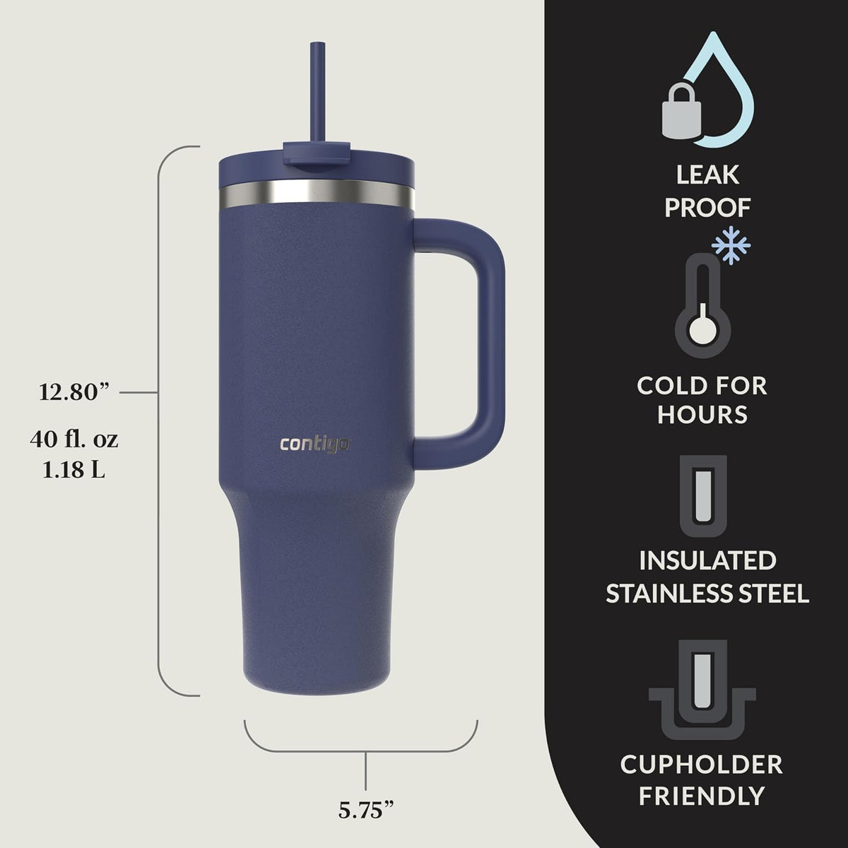 Streeterville 40oz Tumbler, Stainless Steel Vacuum Insulated, Leak-Proof, Cold for 29 Hours, Reef