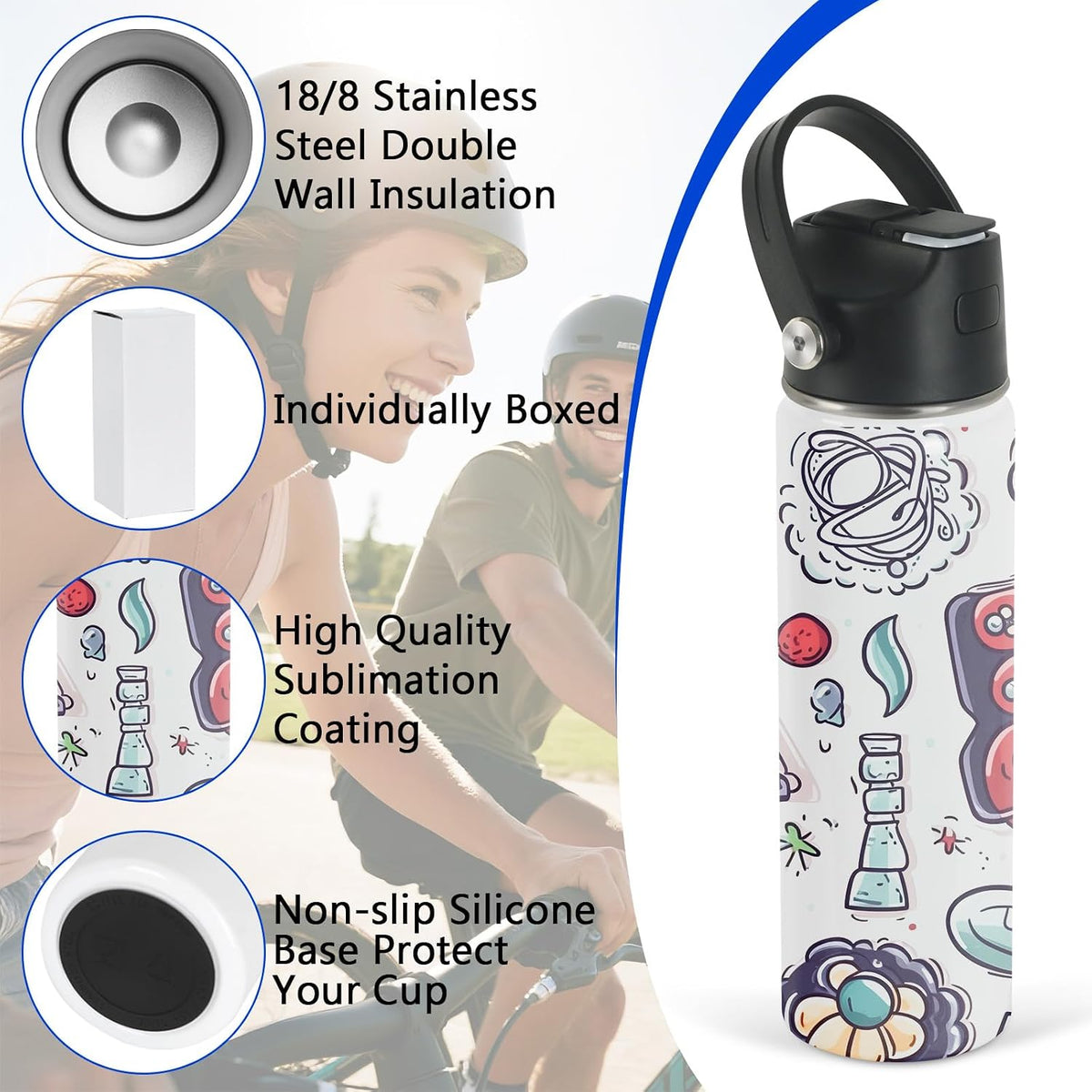 Sublimation Sports Water Bottle Blanks, 22 oz Sublimation Tumblers Bulk, Stainless Steel Insulated Tumblers with Leak Proof Lid and Portable Handle, Individually Boxed (8 Pack)