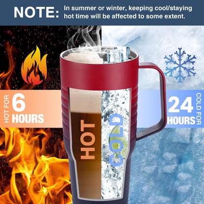 24 oz Travel Mug with Handle, Stainless Steel Vacuum Insulated Coffee, Double Wall Travel Mugs with Leakproof Lid, BPA Free