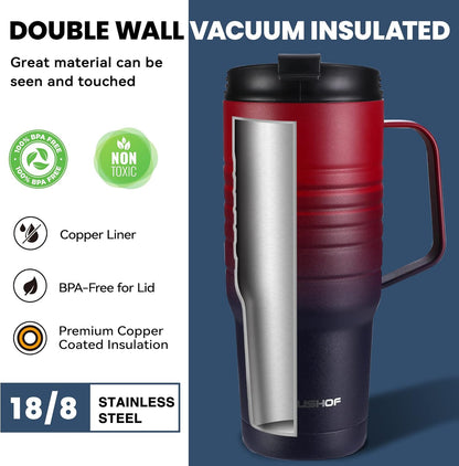 24 oz Travel Mug with Handle, Stainless Steel Vacuum Insulated Coffee, Double Wall Travel Mugs with Leakproof Lid, BPA Free