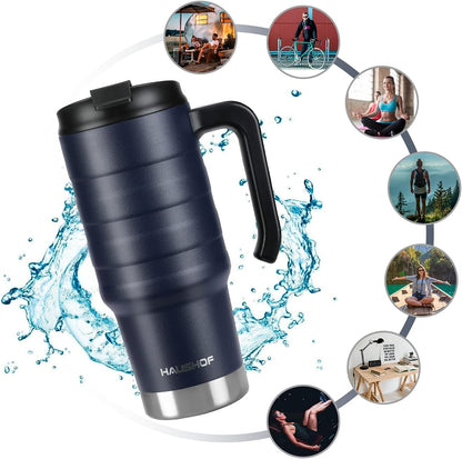 24 oz Travel Mug with Handle, Stainless Steel Vacuum Insulated Coffee, Double Wall Travel Mugs with Leakproof Lid, BPA Free