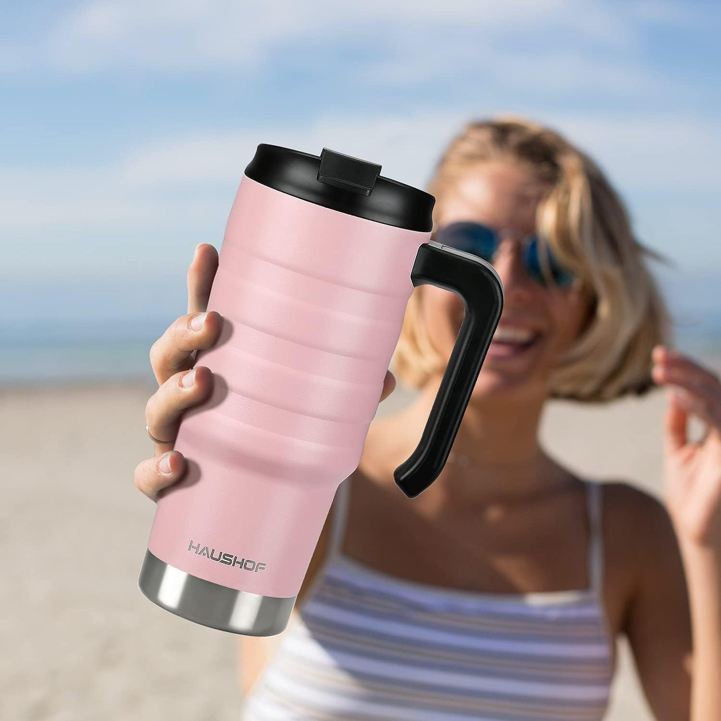 24 oz Travel Mug with Handle, Stainless Steel Vacuum Insulated Coffee, Double Wall Travel Mugs with Leakproof Lid, BPA Free