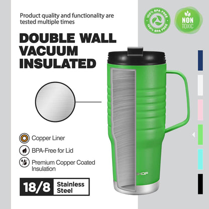 24 oz Travel Mug with Handle, Stainless Steel Vacuum Insulated Coffee, Double Wall Travel Mugs with Leakproof Lid, BPA Free